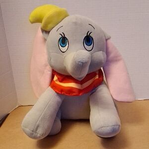 Plush Elephant Toy with Yellow Hat and Pink Ears